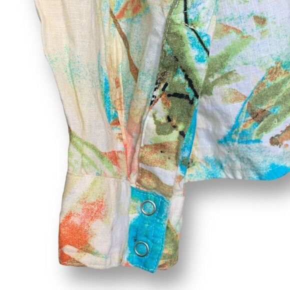 Chicos Shirt Multicolor Tropical Flower Animal Print Long Sleeve Linen Collared - Picture 8 of 11